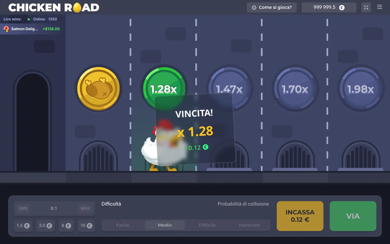 Chicken Road dopo un incasso a 1,28x senza fiamme visibili sulla strada davanti alla gallina