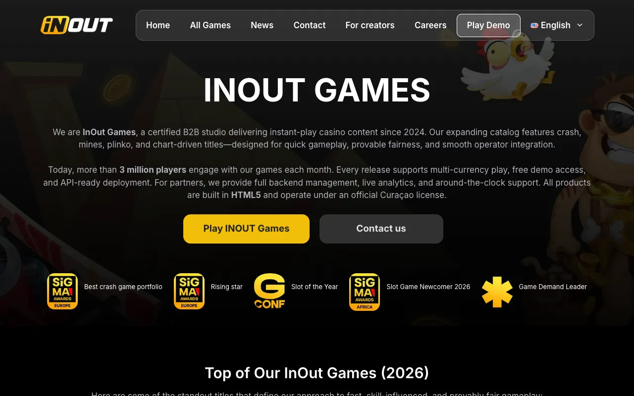 Home page del sito ufficiale di InOut Games
