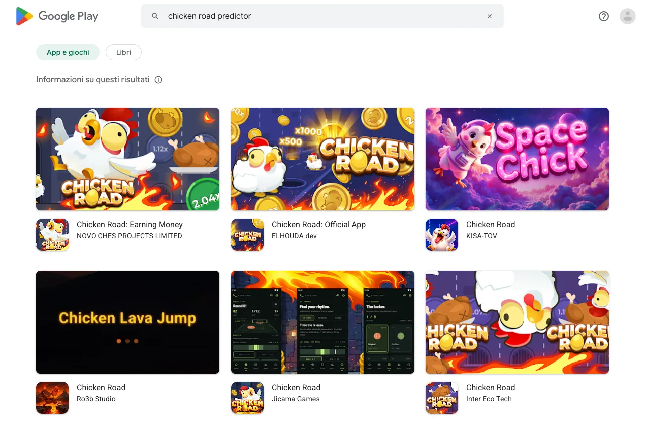 Risultati di Google Play per la ricerca chicken road predictor